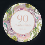 Paarse roze Floral Gold Glitter 90th Birthday Papieren Bordje<br><div class="desc">Elegant boho-achtige paarse,  roze en gele waterverf floral met goudglitter 90ste verjaardagsfeestje papier borden die gepersonaliseerd zijn met jouw naam,  leeftijd (ongeacht de leeftijd) en feestdatum.</div>
