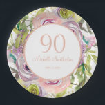Paarse roze Floral Gold Glitter 90th Birthday Papieren Bordje<br><div class="desc">Elegant boho-achtige paarse,  roze en gele waterverf floral met goudglitter 90ste verjaardagsfeestje papier borden die gepersonaliseerd zijn met jouw naam,  leeftijd (ongeacht de leeftijd) en feestdatum.</div>