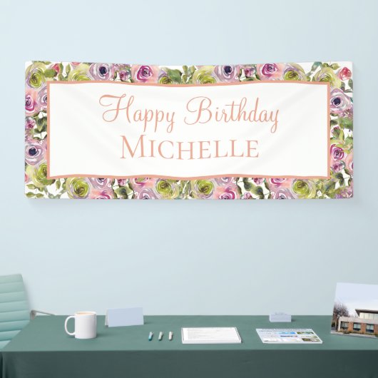 Paarse roze Floral Happy Birthday Spandoek (Beurs)