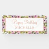 Paarse roze Floral Happy Birthday Spandoek (Horizontaal)