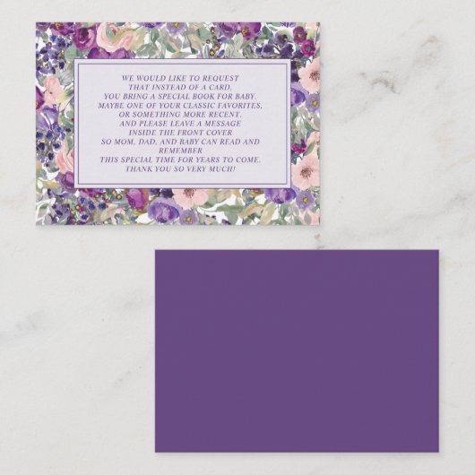 Paarse roze Floral Little Girl Baby shower Books Informatiekaartje (Voorkant / Achterkant)