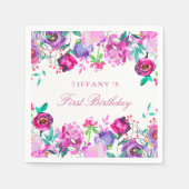 Paarse roze Floral-meisje 1 september Napkin Servetten (Voorkant)