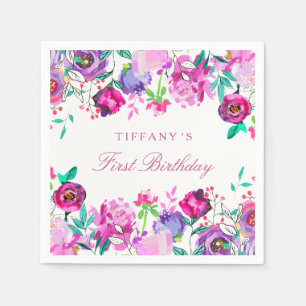Paarse roze Floral-meisje 1 september Napkin Servetten