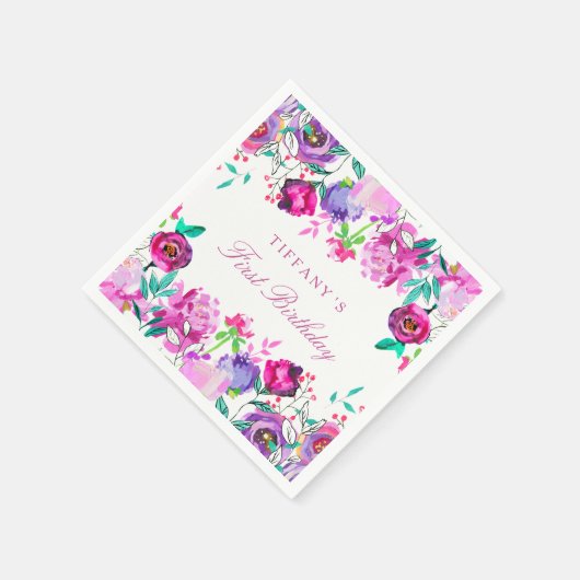 Paarse roze Floral-meisje 1 september Napkin Servetten (Hoek)