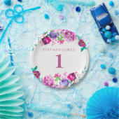 Paarse roze Floral-meisje 1e verjaardag Bord (Feest)