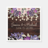 Paarse roze Floral Rustic String Light Wedding Servet (Voorkant)