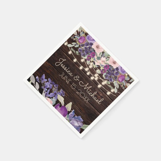 Paarse roze Floral Rustic String Light Wedding Servet (Hoek)