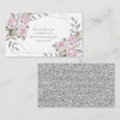 Paarse roze Floral Silver Glitter Informatiekaartje (Voorkant / Achterkant)