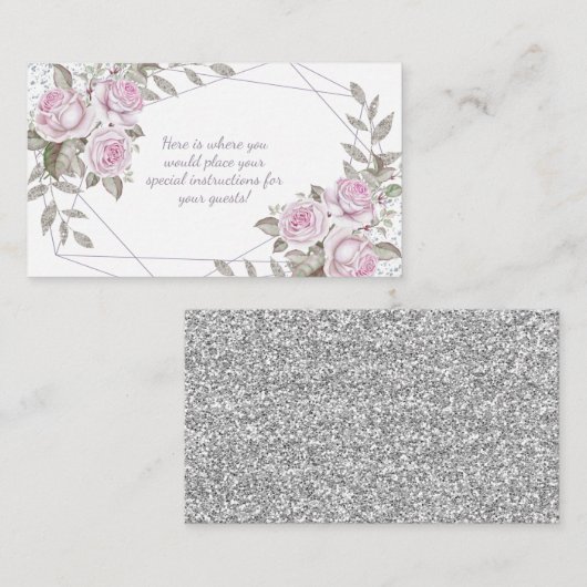Paarse roze Floral Silver Glitter Informatiekaartje (Voorkant / Achterkant)