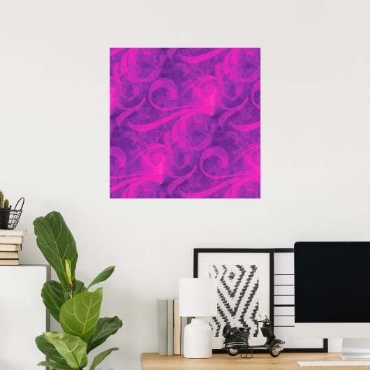 Paarse roze Floral Swirl Flourish Girly Pattern Poster (Thuiskantoor)