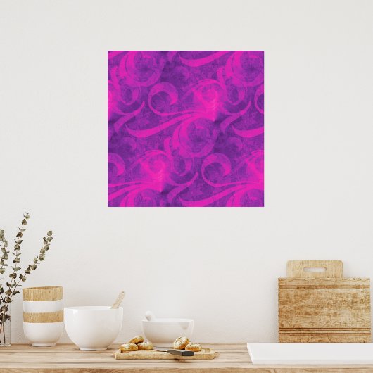 Paarse roze Floral Swirl Flourish Girly Pattern Poster (Keuken)