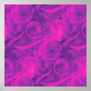 Paarse roze Floral Swirl Flourish Girly Pattern Poster