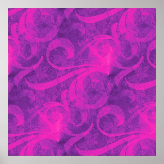 Paarse roze Floral Swirl Flourish Girly Pattern Poster (Voorkant)