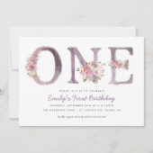 Paarse roze Floral Waterverf 1e verjaardag Kaart (Voorkant)
