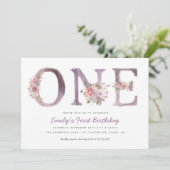 Paarse roze Floral Waterverf 1e verjaardag Kaart (Staand voorkant)