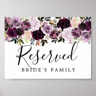 Paarse roze Floral Weddenschap Gereserveerd Poster