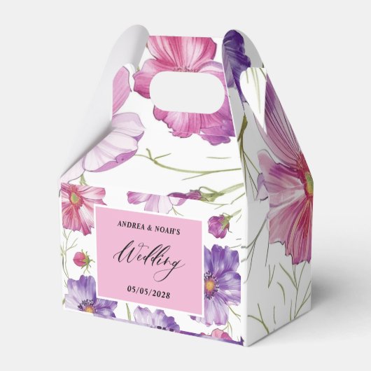 Paarse roze Floral Wedding Bedankdoosjes (Voorkant Zijde)