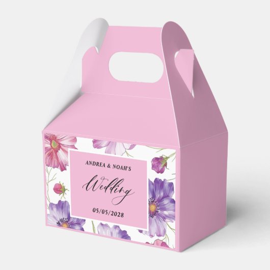 Paarse roze Floral Wedding Bedankdoosjes (Voorkant Zijde)