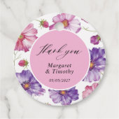 Paarse roze Floral Wedding Bedankjes Labels (Voorkant)