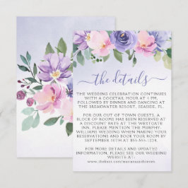 Paarse roze Floral Wedding Informatiekaartje