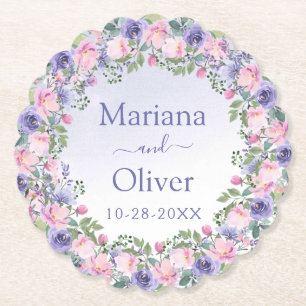 Paarse roze Floral Wedding Kartonnen Onderzetters