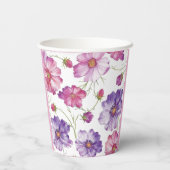 Paarse roze Floral Wedding Papieren Bekers (Achterkant)