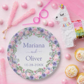 Paarse roze Floral Wedding Papieren Bordje (Feest)