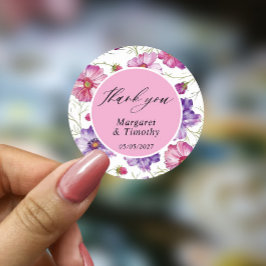 Paarse roze Floral Wedding Ronde Sticker