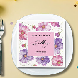 Paarse roze Floral Wedding Servet