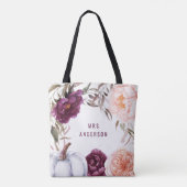 paarse roze florale elegant op maat tote bag (Achterkant)
