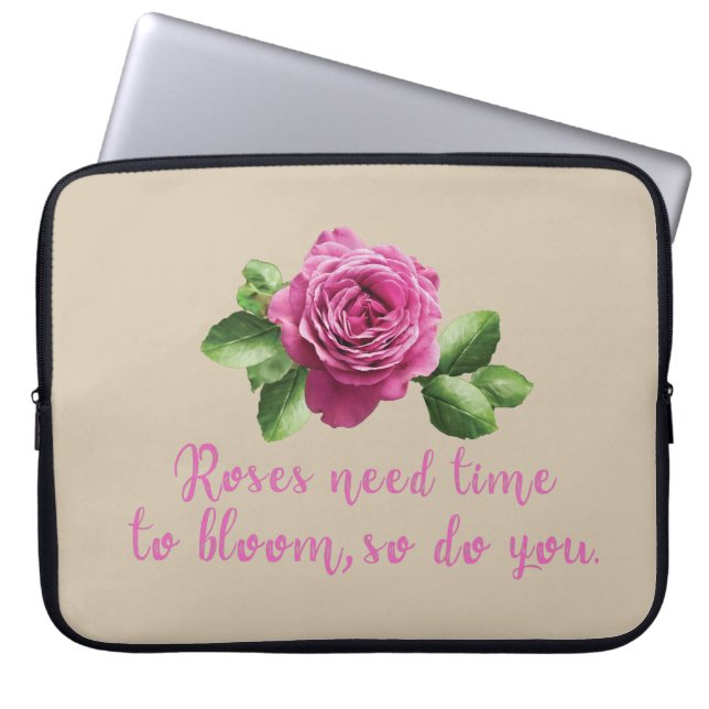 paarse roze florale roos laptop sleeve (Voorkant)