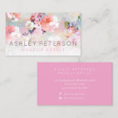 Paarse roze florale waterverf make-up typografie visitekaartje (Voorkant / Achterkant)