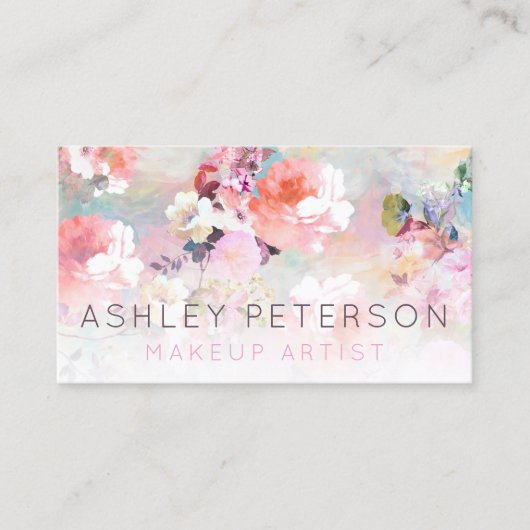Paarse roze florale waterverf make-up typografie visitekaartje (Voorkant)