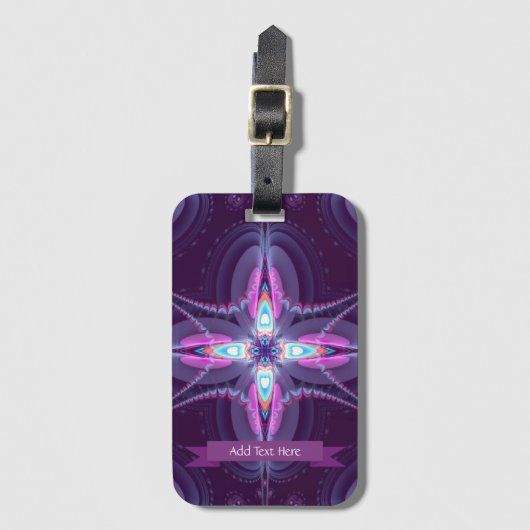 Paarse Roze Fractale Bloem Bagagelabel (Voorkant (verticaal))