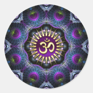 Paarse Roze Fractals OM Shield Art Ronde Sticker