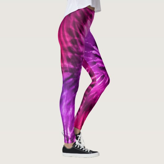 Paarse roze Fuchsia Psychedelic Starburst Tie Dye Leggings (Rechts)