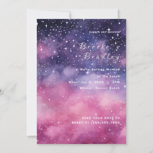 Paarse Roze Galaxy Ster Trouw Kaart (Voorkant)