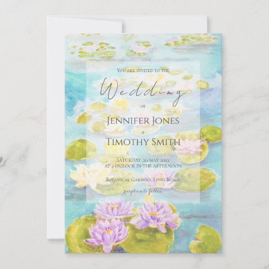 paarse roze geel waterlelie vijveraquarel kaart (Voorkant)