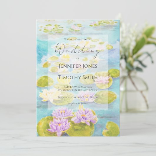 paarse roze geel waterlelie vijveraquarel kaart (Staand voorkant)