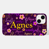 Paarse roze gele bloemen en naam Agnes Case-Mate iPhone Case (Achterkant (horizontaal))
