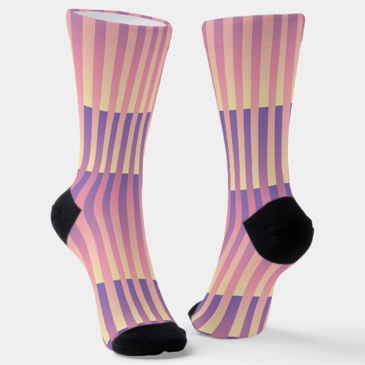 Paarse Roze Gele Gestreepte Patroon Sokken (Gebogen)
