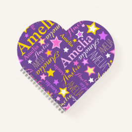 Paarse roze gele meisjes naam Amelia sterren patro Notitieboek