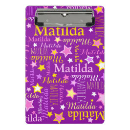 Paarse roze gele meisjesnaam sterrenpatroon  mini klembord