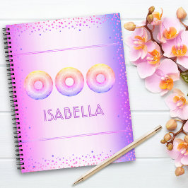 Paarse roze gele ombre glitters donut naam notitieboek