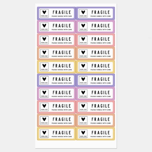 Paarse Roze Gele Randen Breekbaar Zakelijk Logo Labels (Vel)