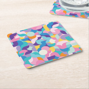 Paarse & Roze Geometrisch Patroon Kartonnen Onderzetters