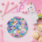 Paarse & Roze Geometrisch Patroon Papieren Bordje (Feest)