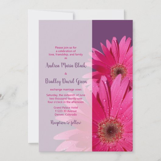 Paarse roze Gerbera Daisy Wedding Invitation Kaart (Voorkant)
