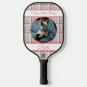 Paarse Roze Geruit & banners met naam/fase Pickleball Paddle (Voorkant)