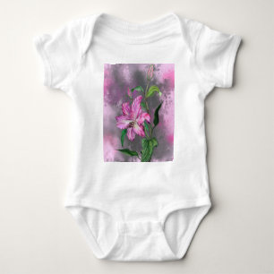 Paarse Roze Geschilderde Lelie Bloem Baby Bodysuit